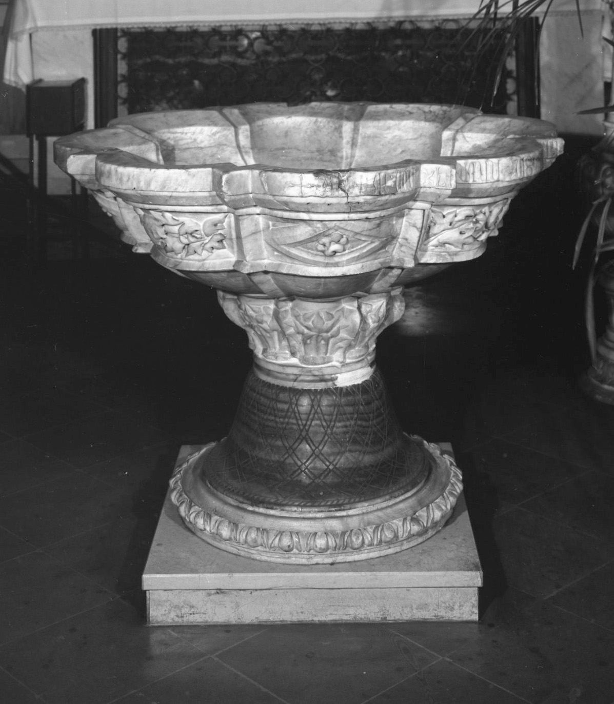 motivi decorativi vegetali (fonte battesimale - a vasca) - bottega toscana (sec. XIV)