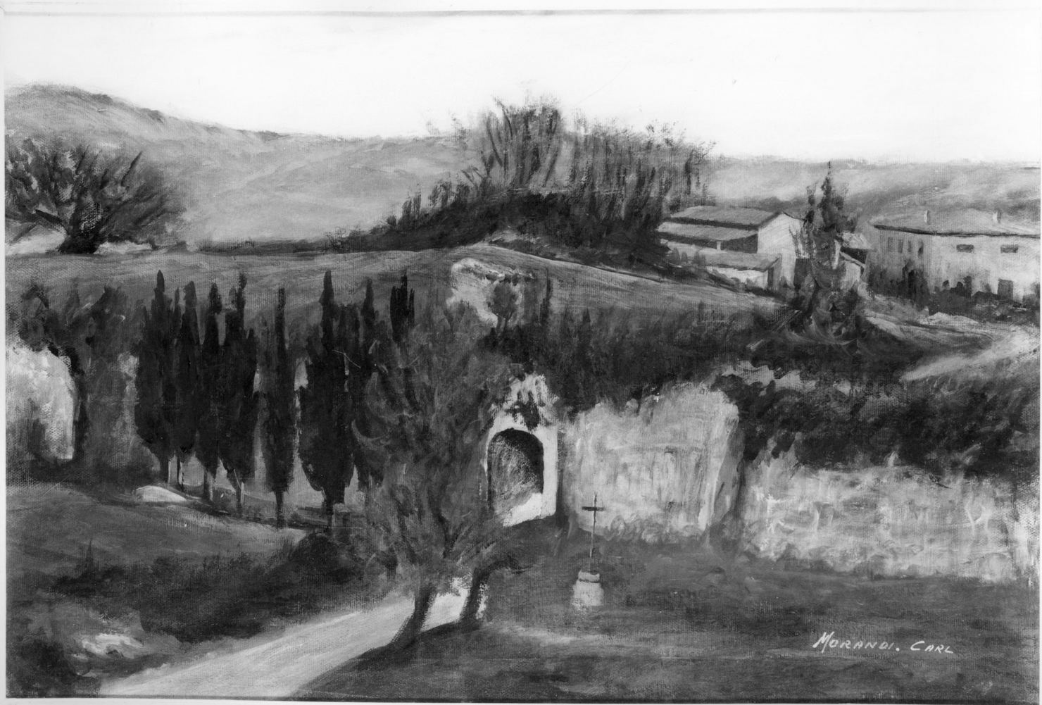 La Fortezza - Poggibonsi, paesaggio rurale (dipinto) di Morandi Carlo (sec. XX)
