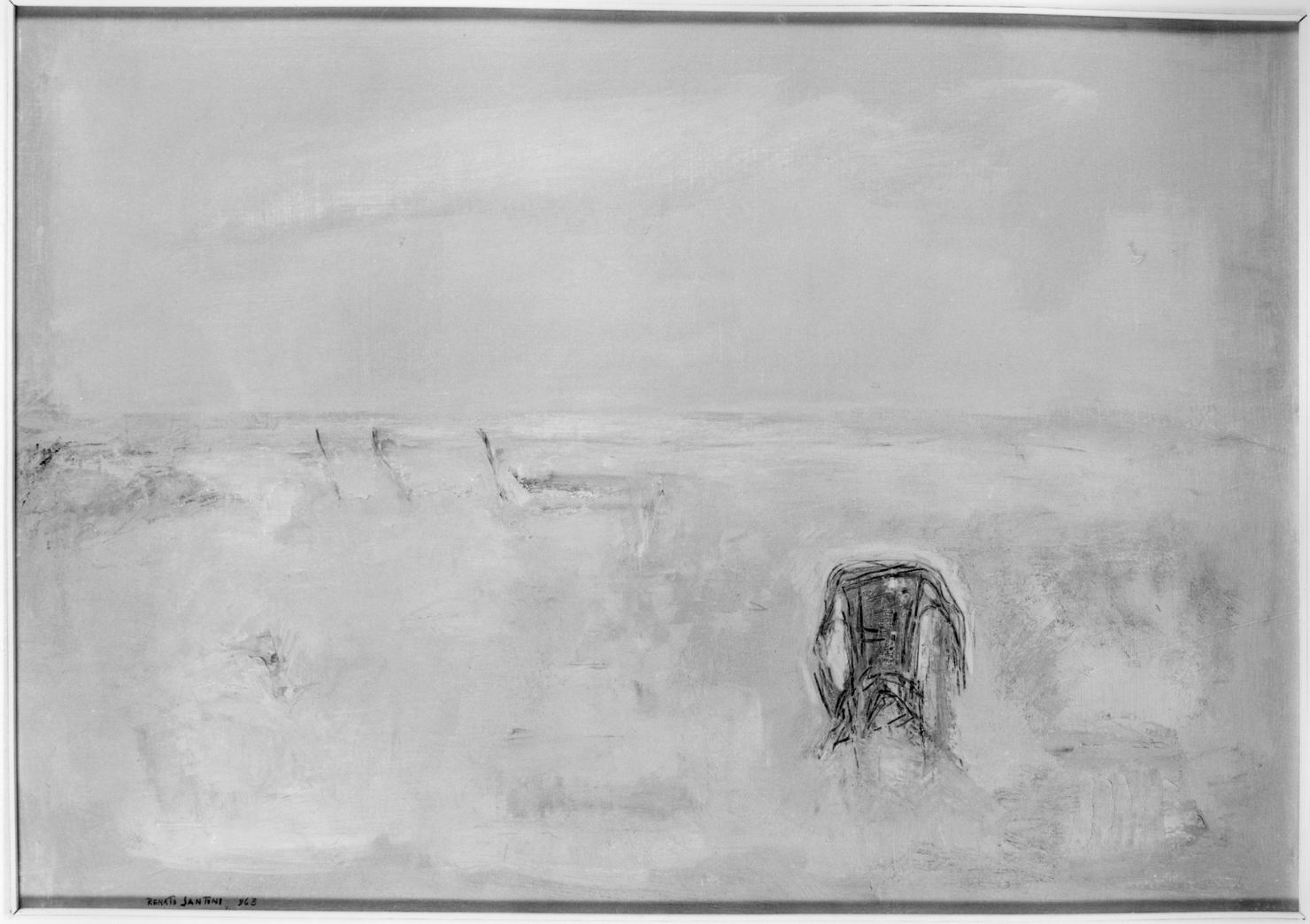 Spiaggia solitaria - marina, paesaggio marino (dipinto) di Santini Renato (sec. XX)