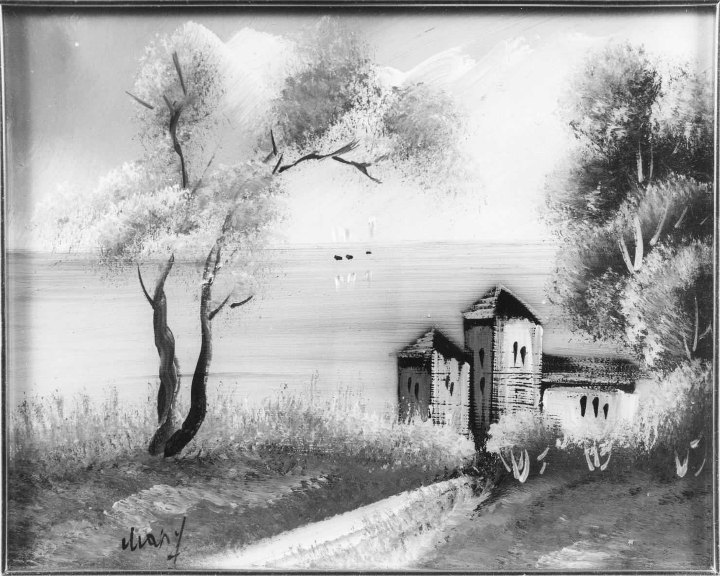 paesaggio con architetture (dipinto) di Lorini Alberto (seconda metà sec. XX)