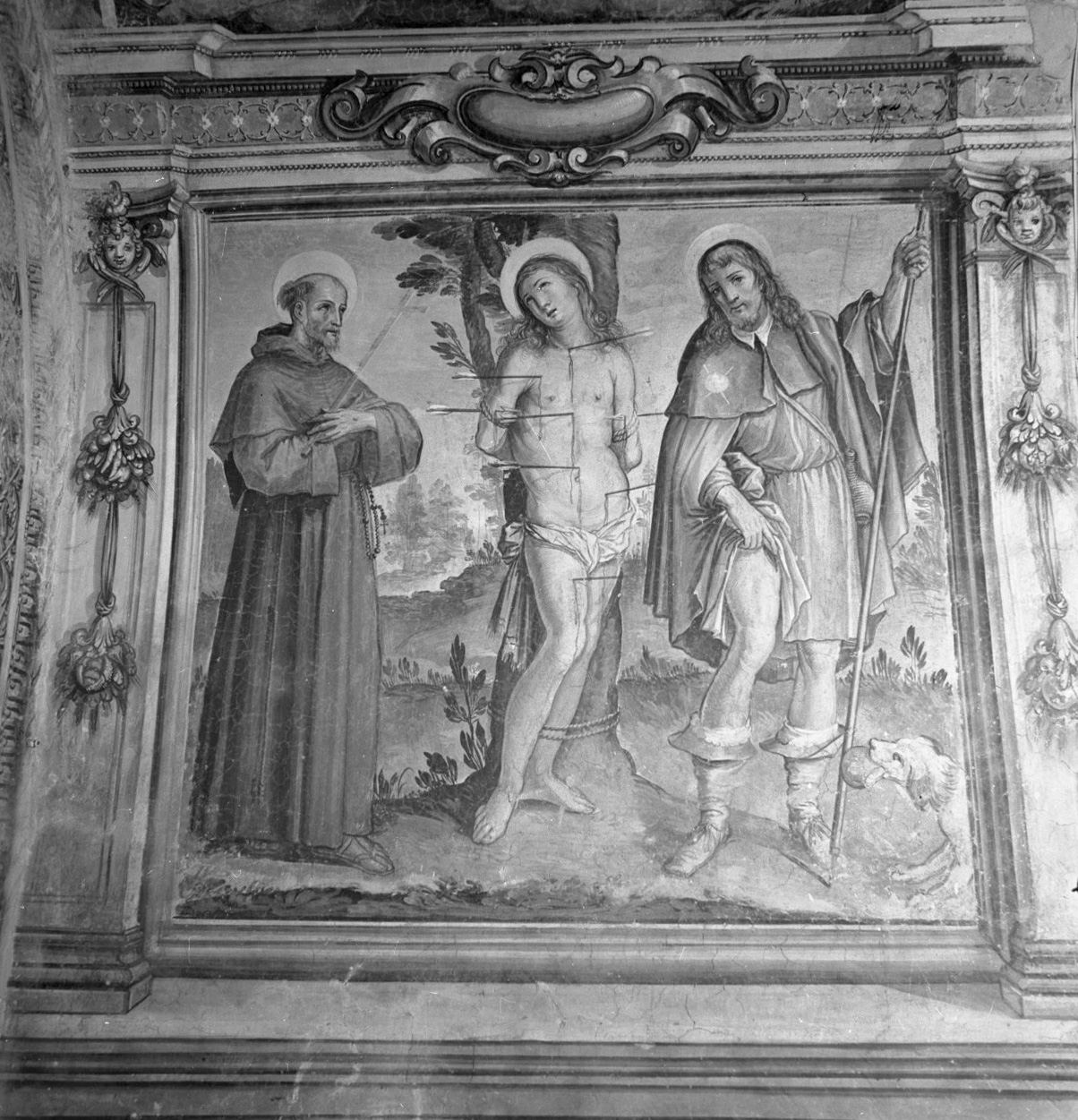 San Francesco, San Sebastiano e San Rocco (dipinto) di Nasini Francesco (sec. XVII)