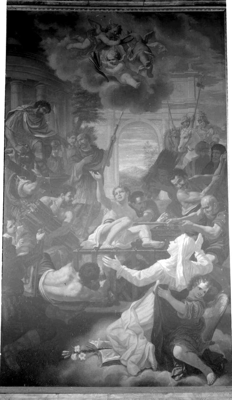 martirio di San Lorenzo nella visione di Santa Caterina da Siena (dipinto) di Montorselli Dionisio (sec. XVII)