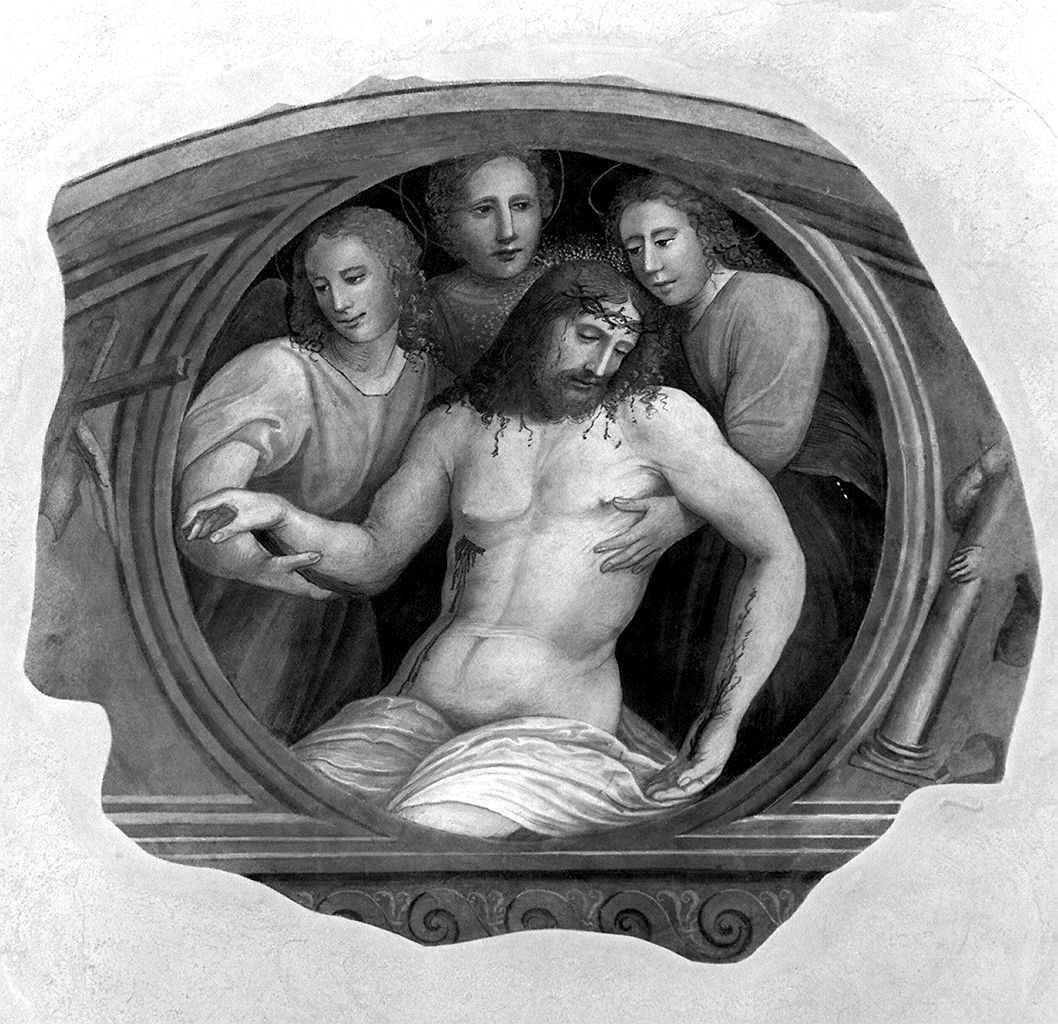 Cristo in pietà e angeli (dipinto, frammento) - ambito senese (sec. XVI)