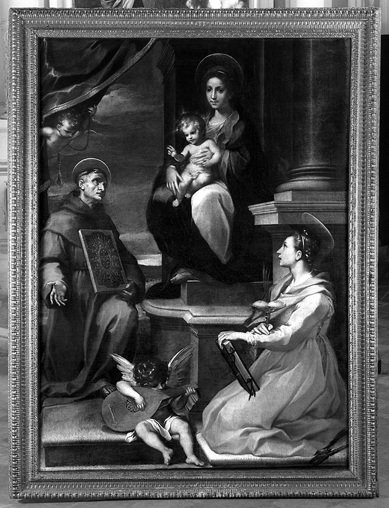 Madonna con Bambino in trono con San Bernardino da Siena e Sant'Agata (dipinto) di Vanni Francesco (inizio sec. XVII)