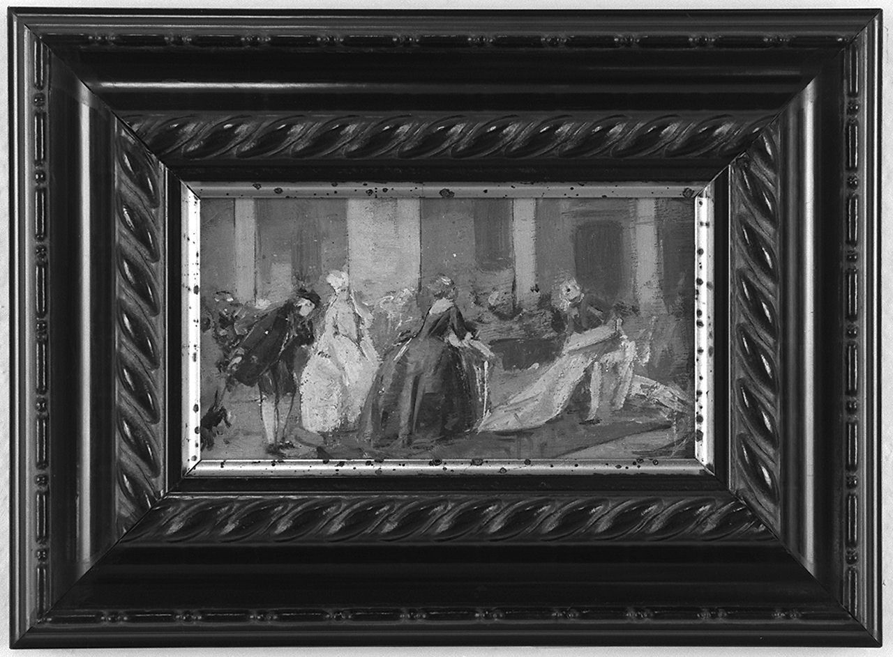 scena di mercato in costumi settecenteschi (dipinto) di Cassioli Giuseppe (sec. XX)