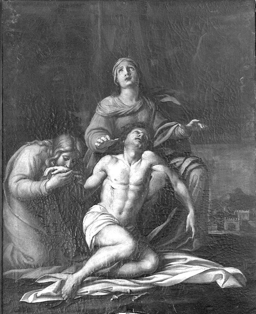 Cristo in pietà tra la Madonna e San Giovanni Evangelista (dipinto) di Burbarini Deifebo (sec. XVII)