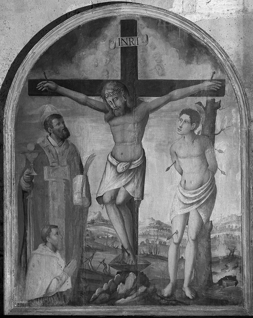 Cristo crocifisso con Santi (dipinto) - ambito senese (prima metà sec. XVI)