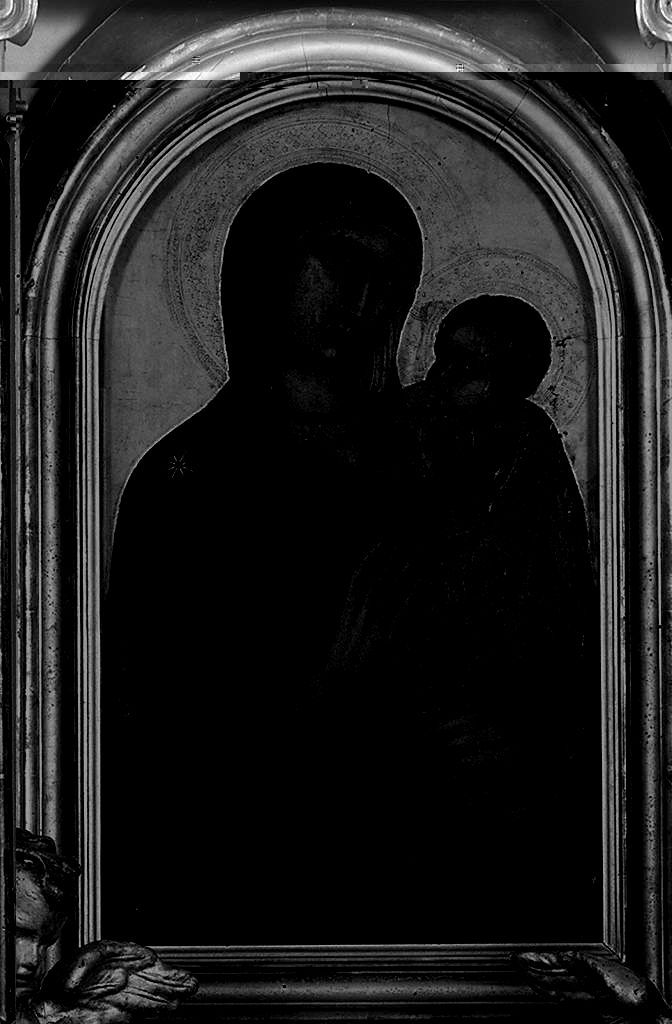 Madonna della Misericordia, Madonna con Bambino (dipinto, elemento d'insieme) di Maestro di Sant'Angelo in Colle (sec. XIV)