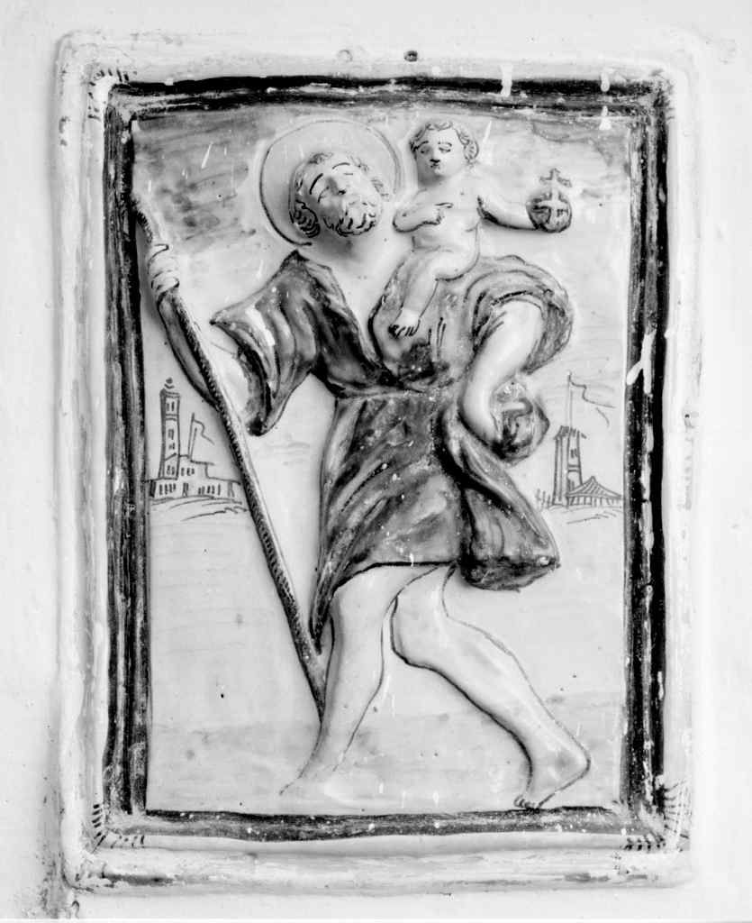 San Cristoforo guada il fiume con Gesù Bambino sulle spalle (formella) - manifattura toscana (secc. XVIII/ XIX)