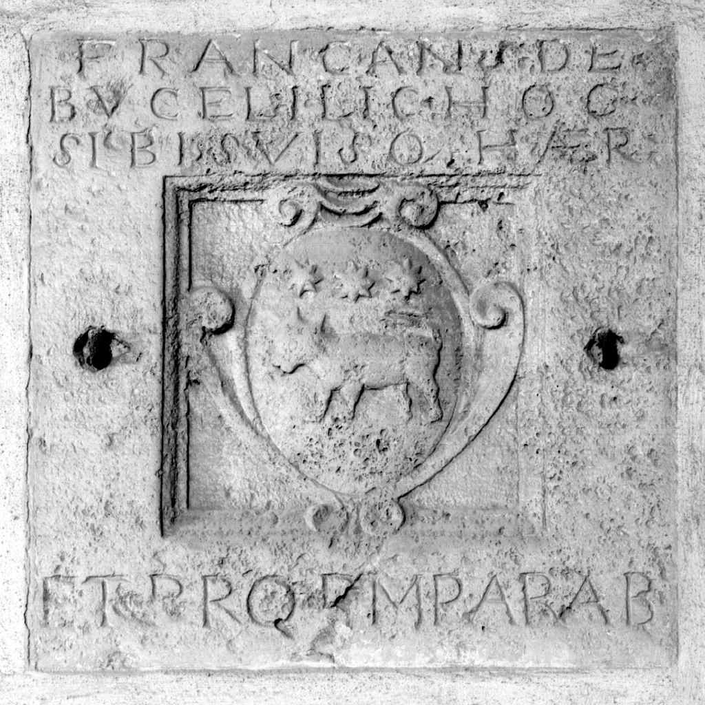 stemma gentilizio della famiglia Bucelli (lapide tombale) - bottega toscana (secc. XVI/ XVII)