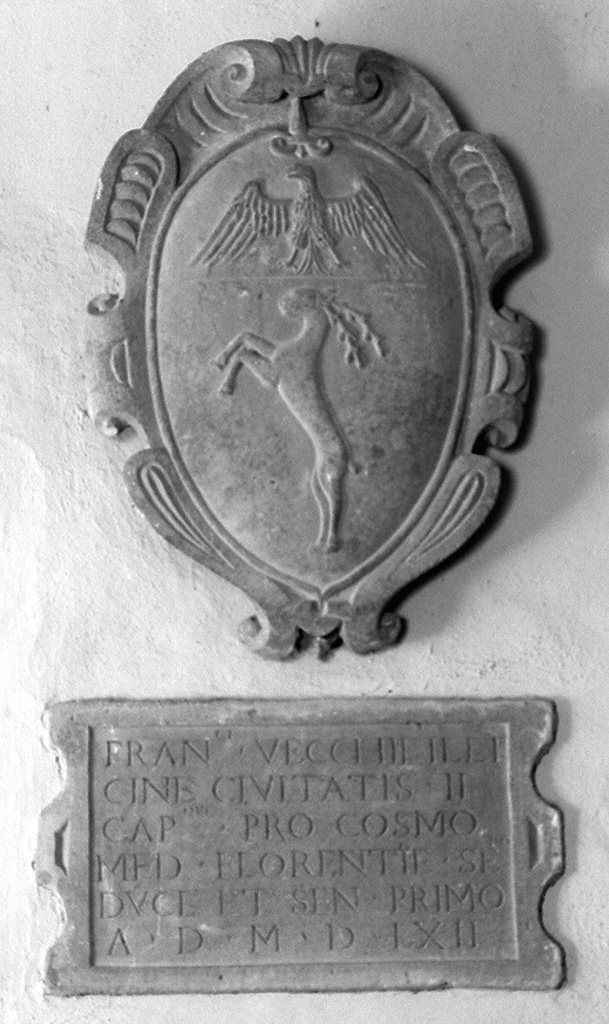 lapide commemorativa, elemento d'insieme - bottega toscana (sec. XVI)