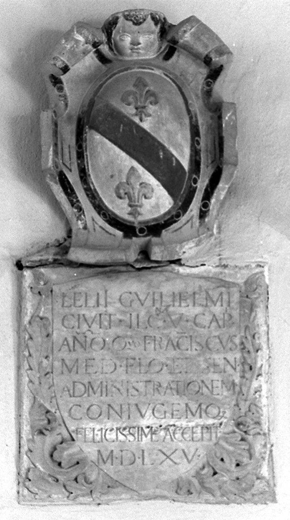lapide commemorativa, elemento d'insieme - bottega toscana (sec. XVI)