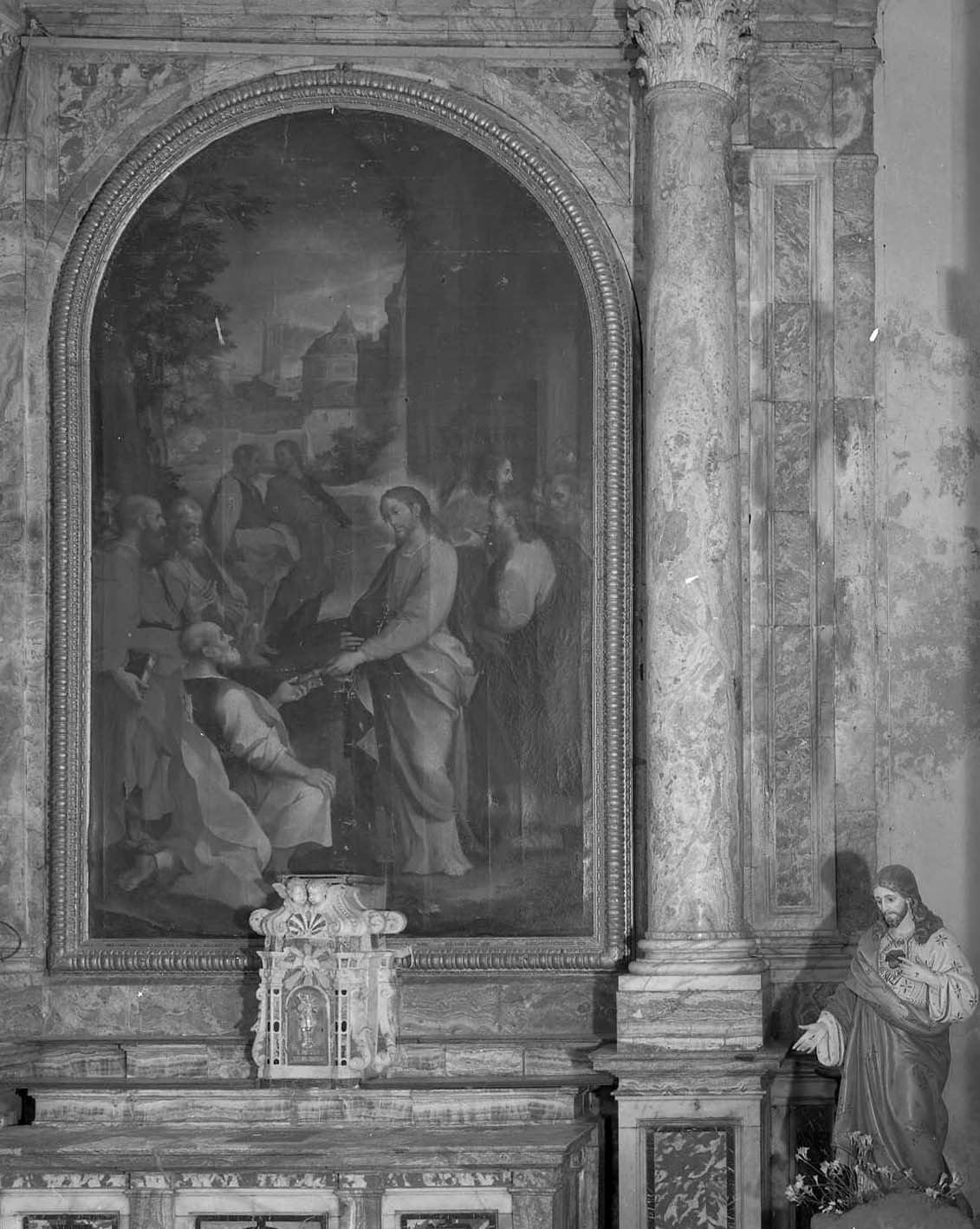 Cristo consegna le chiavi a San Pietro (dipinto, elemento d'insieme) di Salimbeni Ventura detto Bevilacqua (sec. XVI)