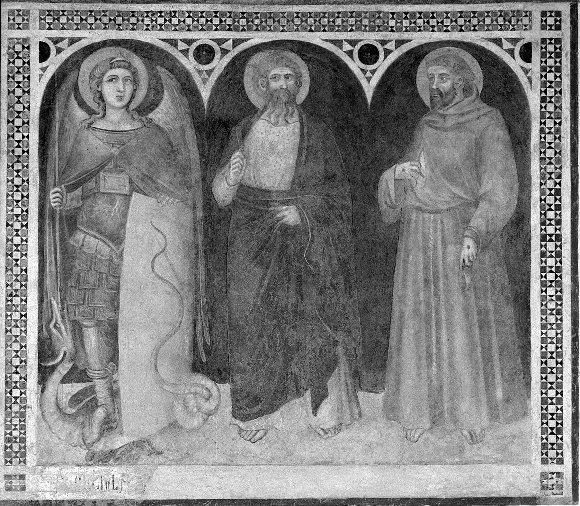 San Michele Arcangelo, San Bartolomeo e San Francesco d'Assisi (dipinto, elemento d'insieme) di Lorenzetti Pietro (sec. XIV)