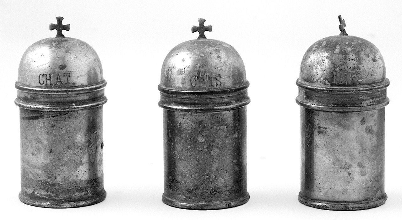 vasetti per oli santi, serie - bottega toscana (prima metà sec. XIX)