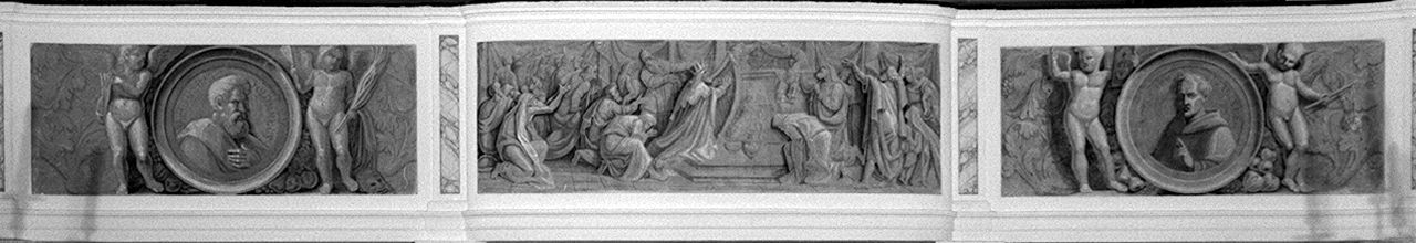 San Bartolomeo Apostolo e San Bernardino da Siena in adorazione del calice eucaristico (dipinto, complesso decorativo) - ambito toscano (prima metà sec. XIX)