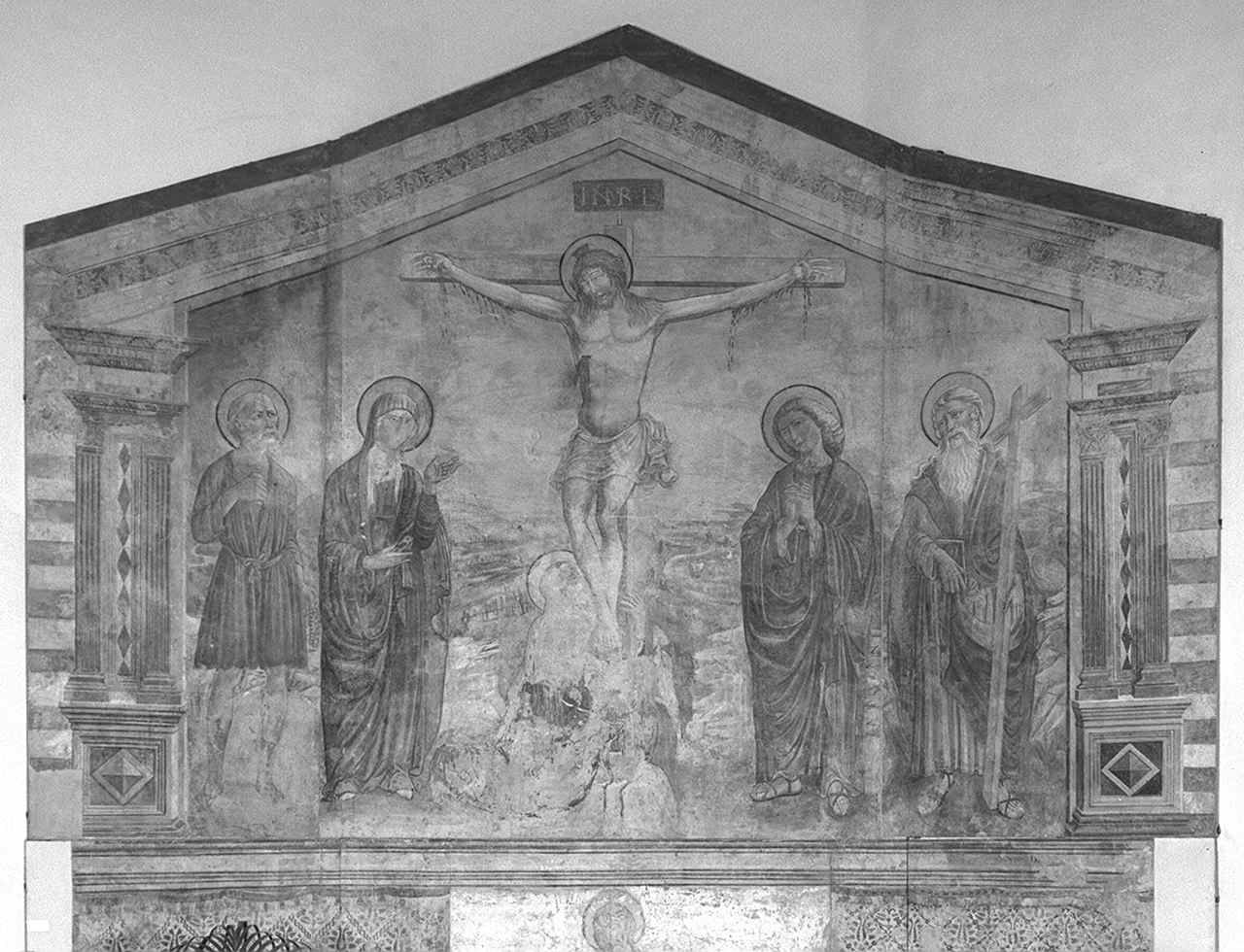 Cristo crocifisso con Santi (dipinto, elemento d'insieme) di Andrea di Niccolo' (sec. XVI)