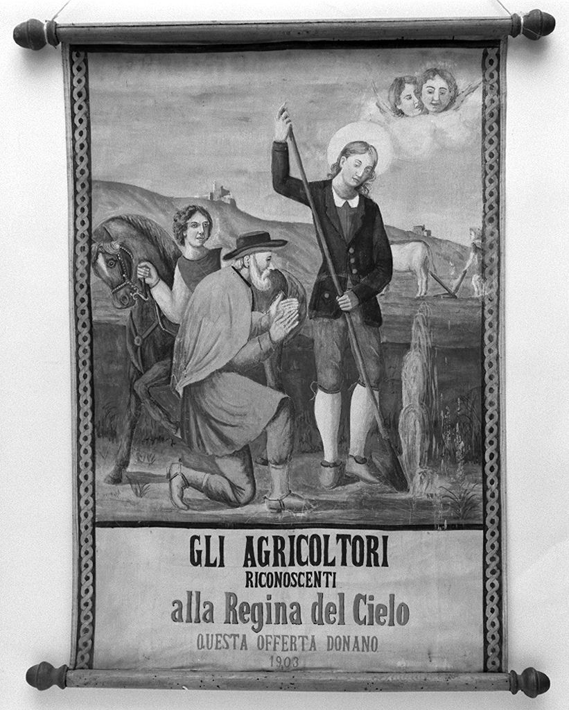 Sant'Isidoro fa scaturire l'acqua dalla terra (stendardo) - ambito senese (sec. XX)