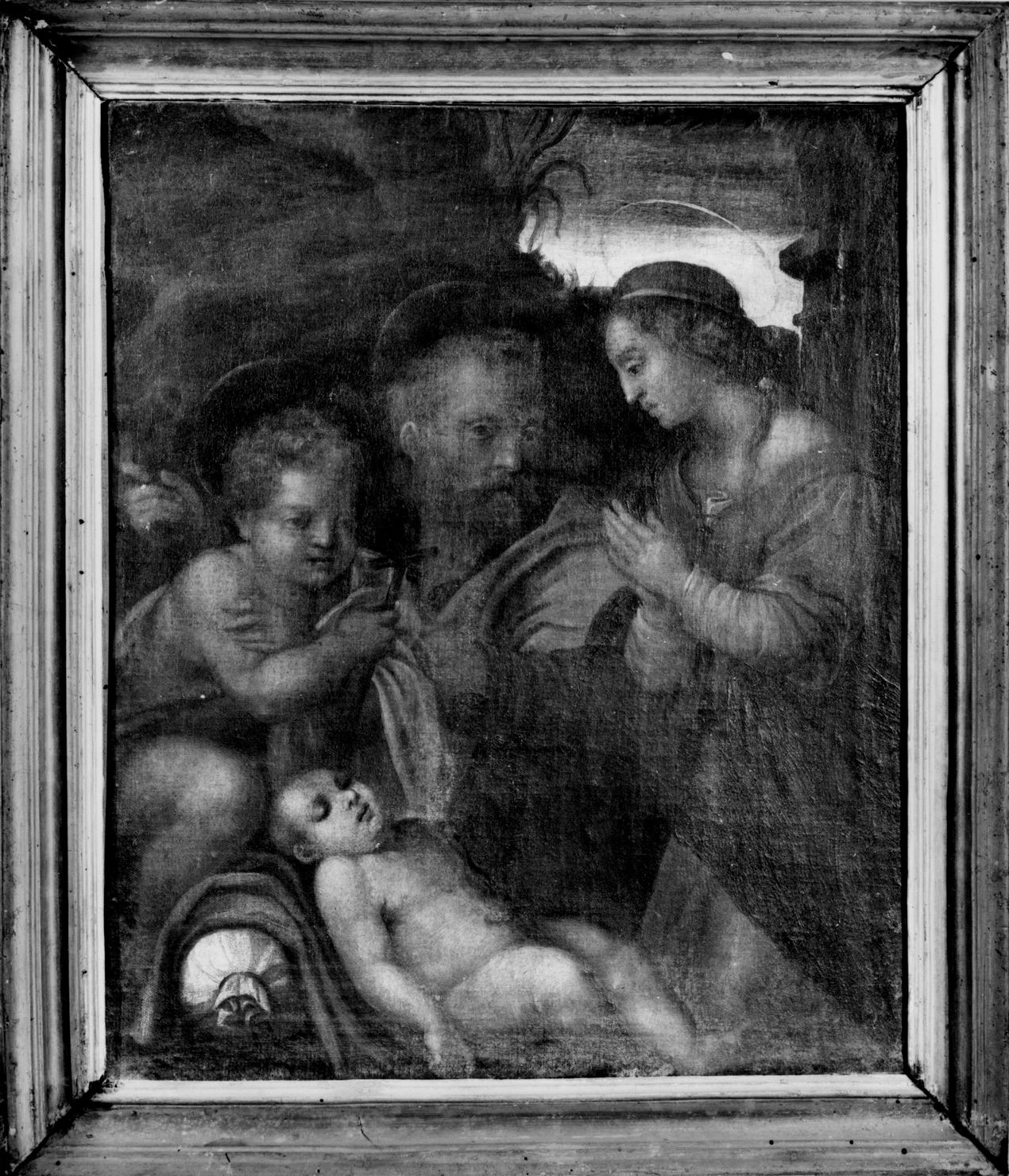 Sacra Famiglia con San Giovanni Battista bambino (dipinto) - ambito toscano (secc. XVI/ XVII)