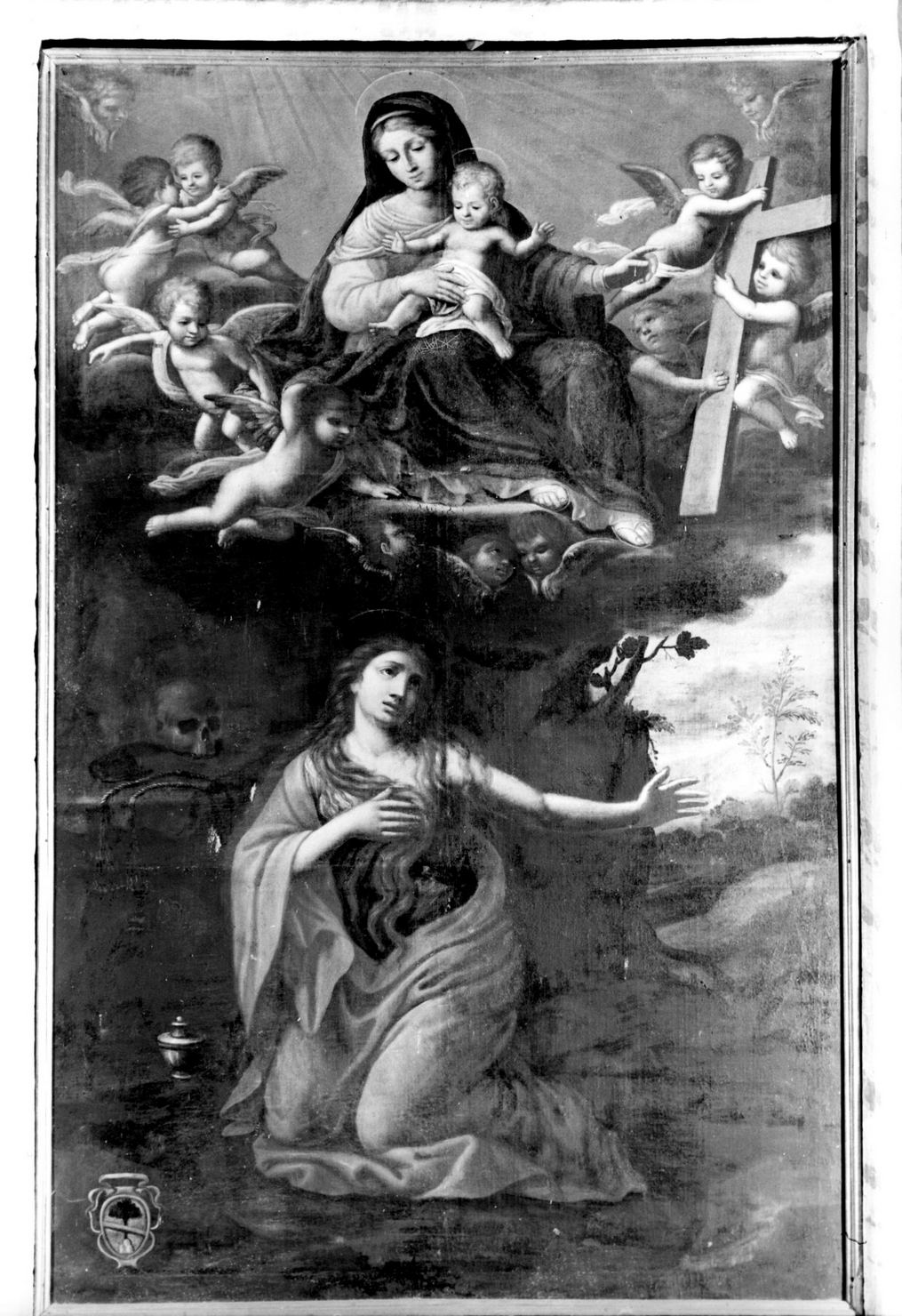 Madonna con Bambino, Santa Maria Maddalena e angeli (dipinto, elemento d'insieme) - ambito tosco-romano (sec. XVII)