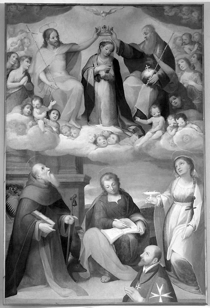 incoronazione di Maria Vergine tra Santi e donatore (dipinto) di Rustici Vincenzo (inizio sec. XVII)