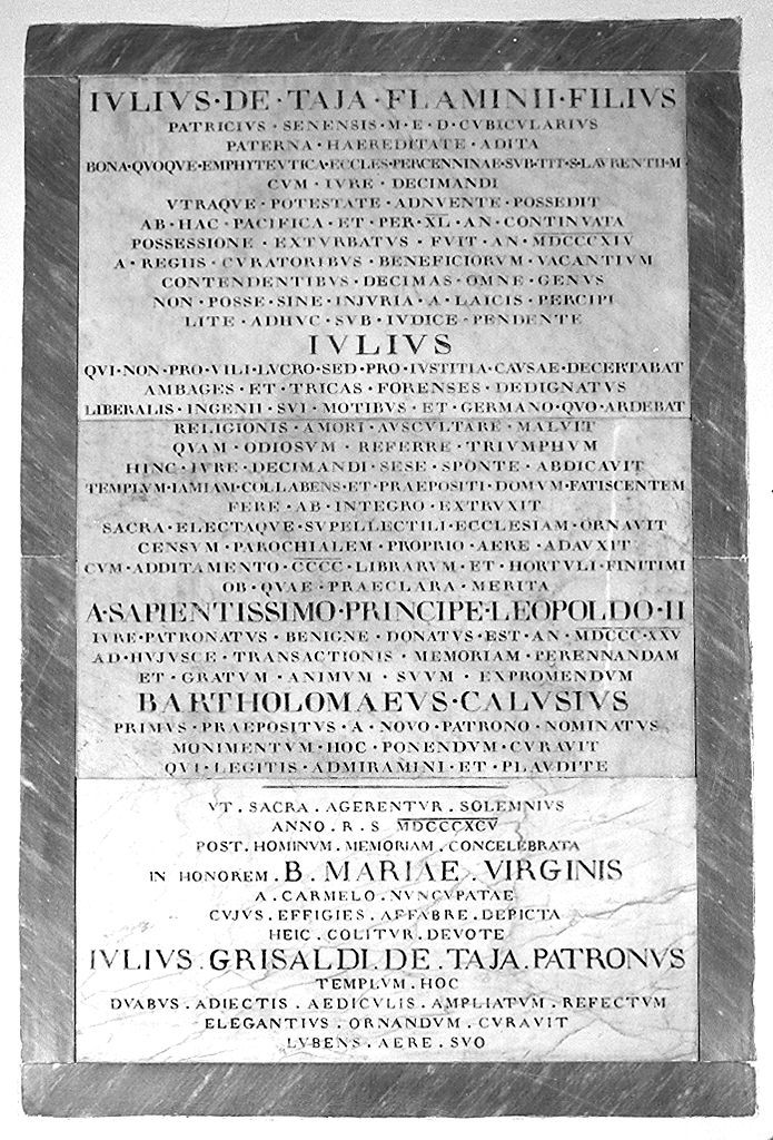 lapide documentaria - produzione toscana (sec. XIX)