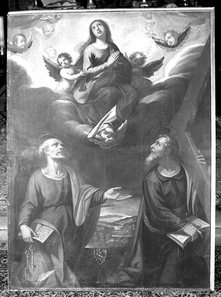 Madonna in gloria con San Pietro e Sant'Andrea (dipinto) di Sorri Pietro (sec. XVII)