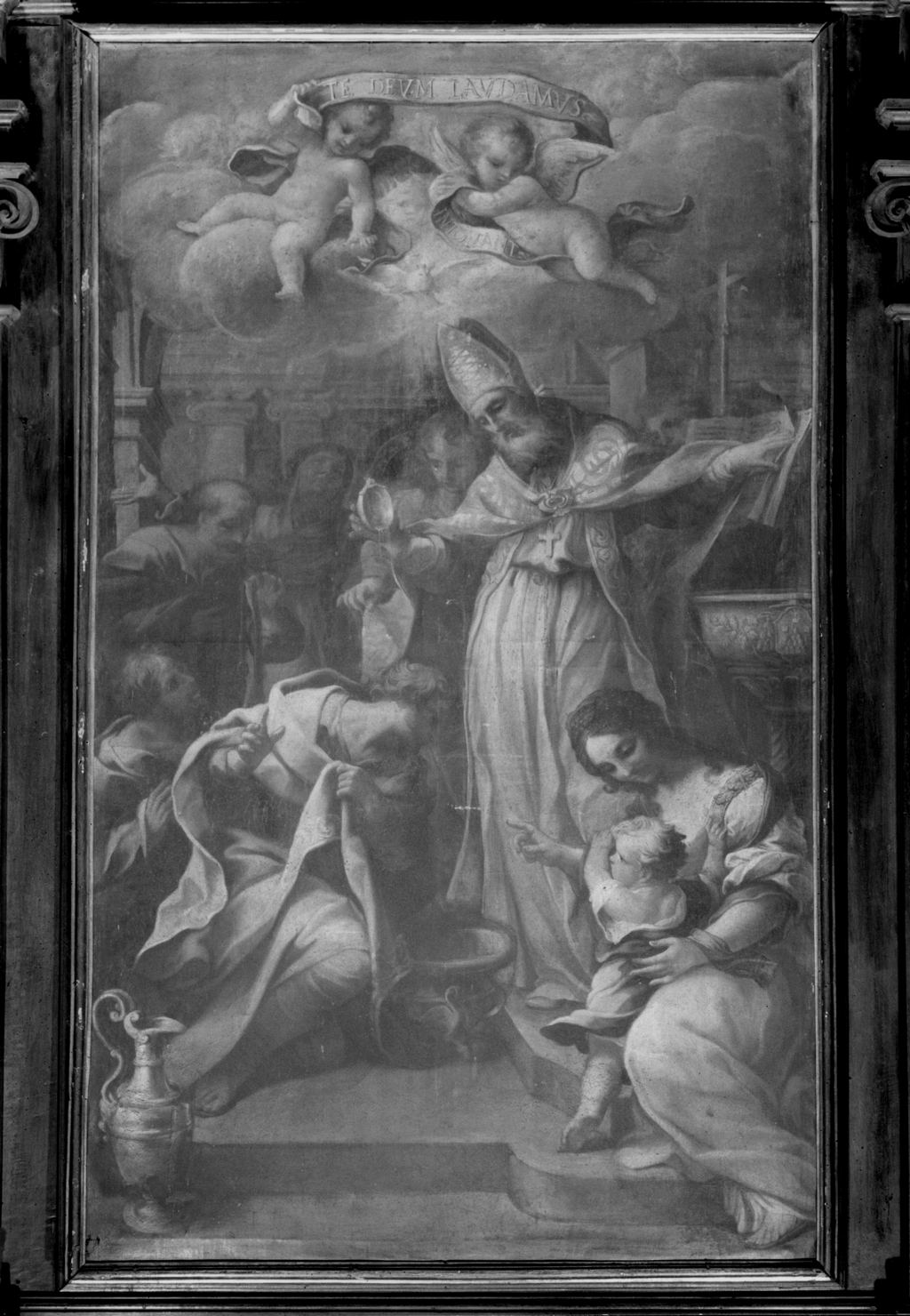 Sant'Ambrogio battezza Sant'Agostino (dipinto, elemento d'insieme) di Vanni Raffaello (sec. XVII)