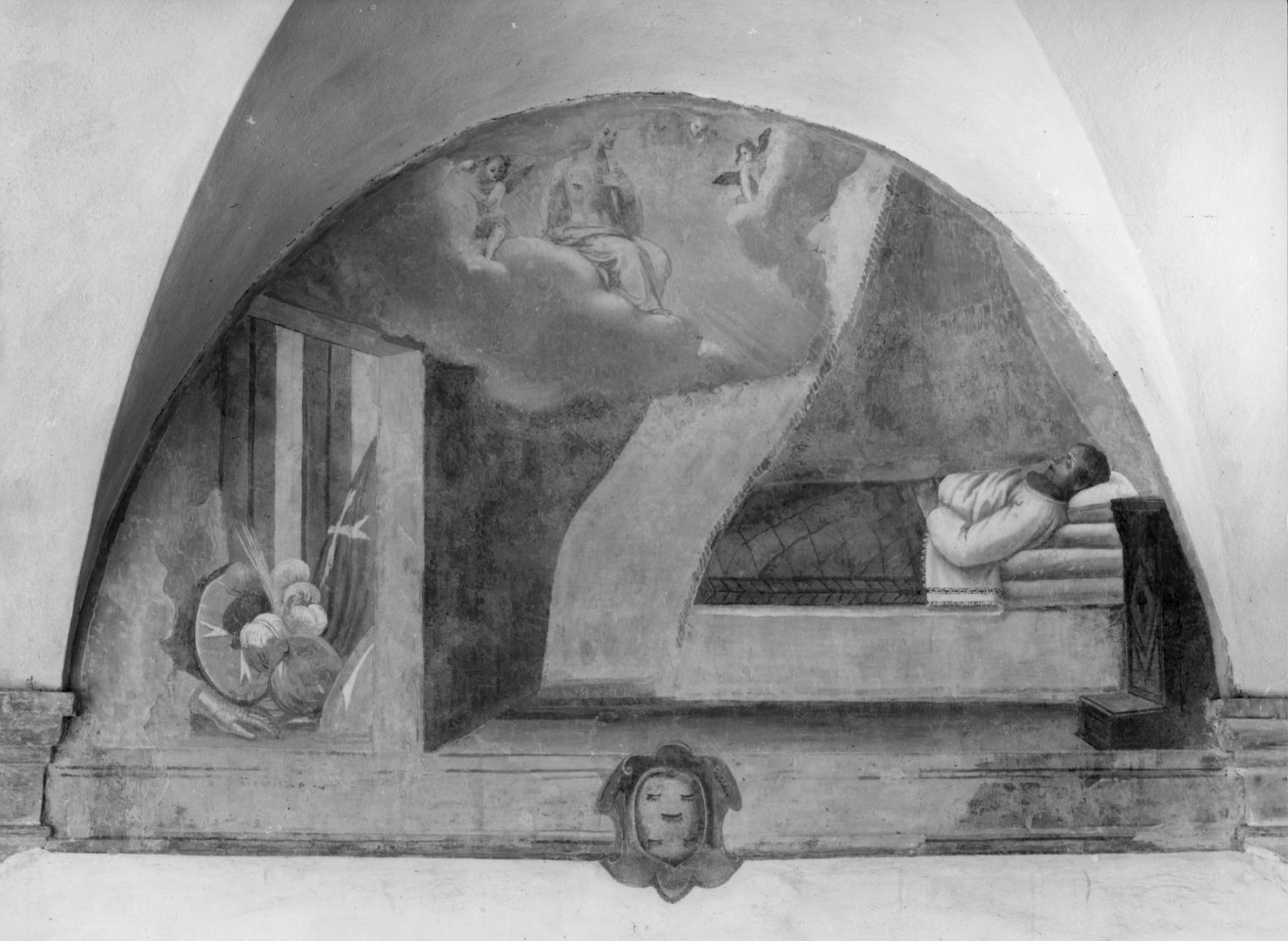 San Francesco d'Assisi sogna un palazzo adorno di vessilli militari (dipinto, ciclo) di Ferrucci Nicodemo (attribuito) (sec. XVII)