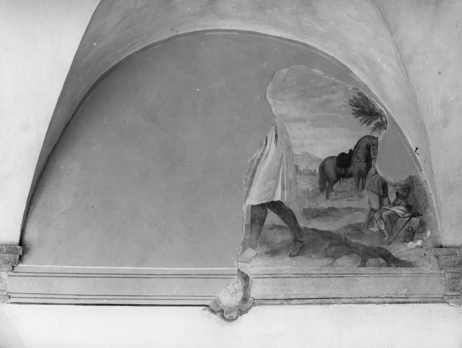 San Francesco d'Assisi dona il mantello al povero cavaliere (dipinto, ciclo) di Ferrucci Nicodemo (attribuito) (sec. XVII)