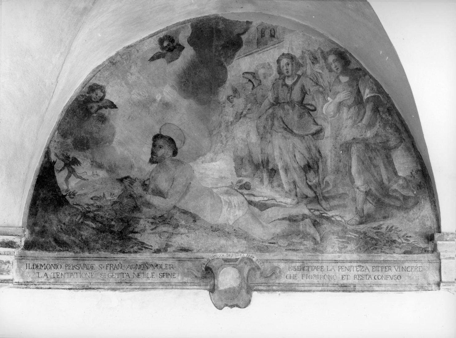 tentazioni di San Francesco d'Assisi (dipinto, ciclo) di Ferrucci Nicodemo (attribuito) (sec. XVII)