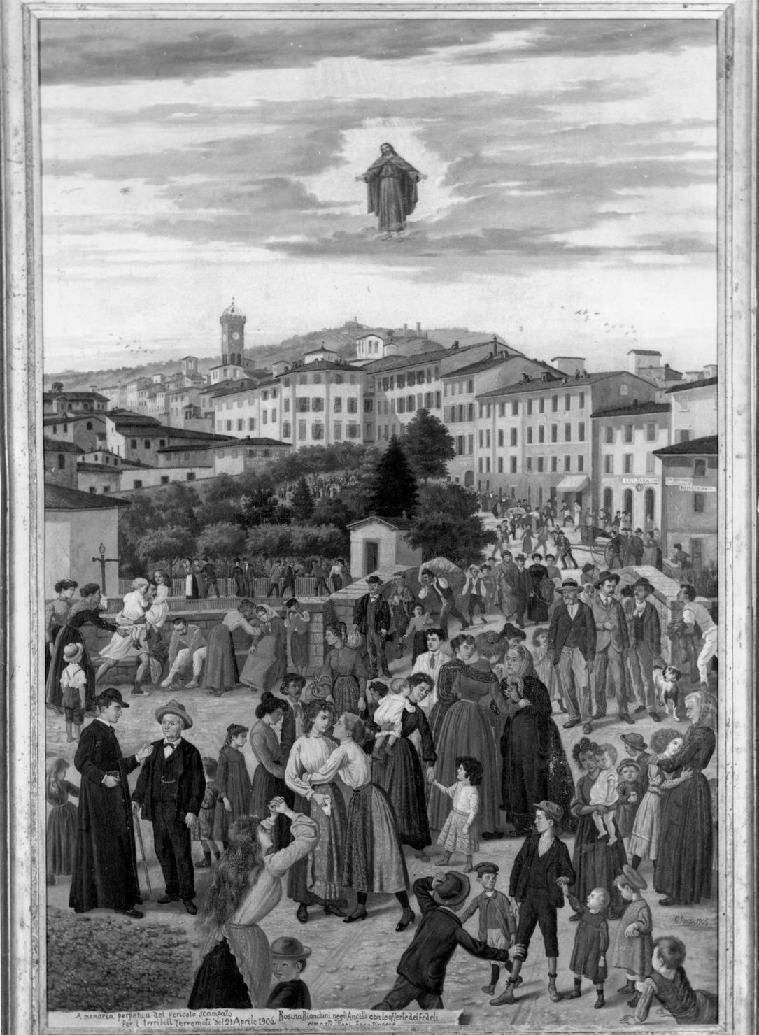 ringraziamento del popolo di Poggibonsi per lo scampato pericolo del terremoto (ex voto) di Jozzi C (sec. XX)