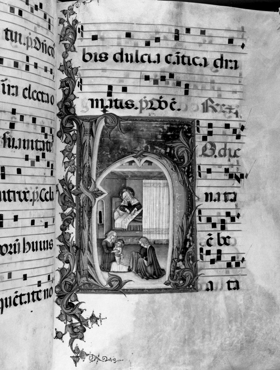 nascita di Maria Vergine (miniatura, elemento d'insieme) - ambito senese, ambito senese (sec. XV, sec. XV)