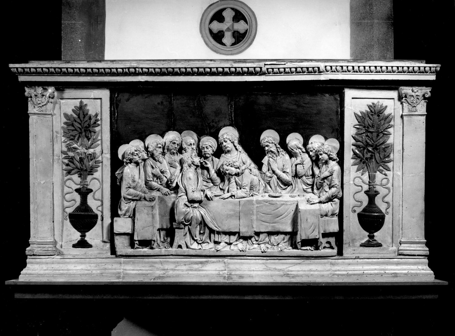 orazione di Cristo nell'orto di Getsemani/ ultima cena/ resurrezione di Cristo (pulpito) di Della Robbia Andrea (bottega) (fine sec. XV)