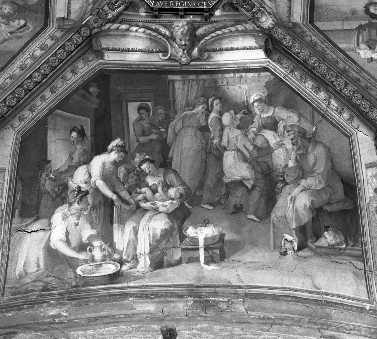 nascita di Maria Vergine (dipinto, elemento d'insieme) di Barbatelli Bernardino detto Poccetti (fine/inizio secc. XVI/ XVII)