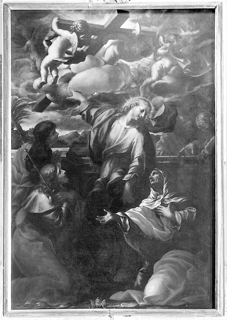 Cristo indica la croce a San Giacomo e ad altri santi (dipinto) di Burbarini Deifebo (sec. XVII)