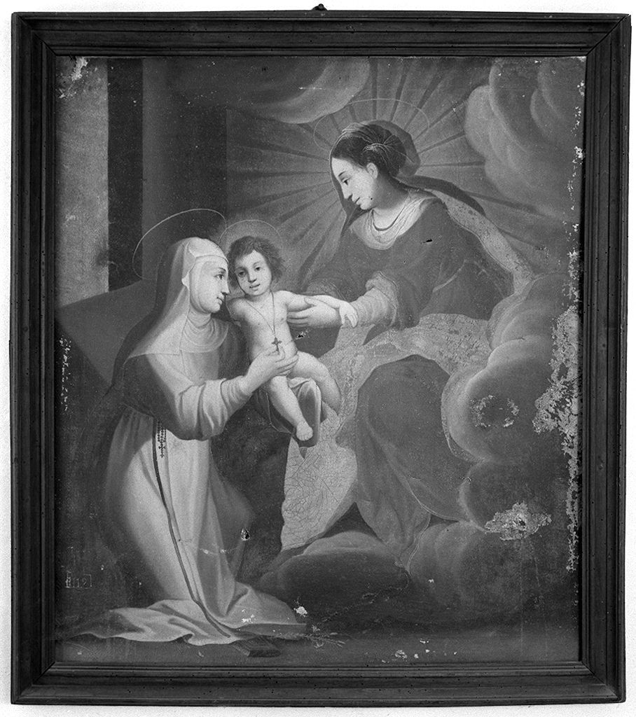 Sant'Agnese da Montepulciano prende la catenina di Gesù Bambino prima di affidarlo alla Madonna (dipinto) - ambito toscano (sec. XVII)