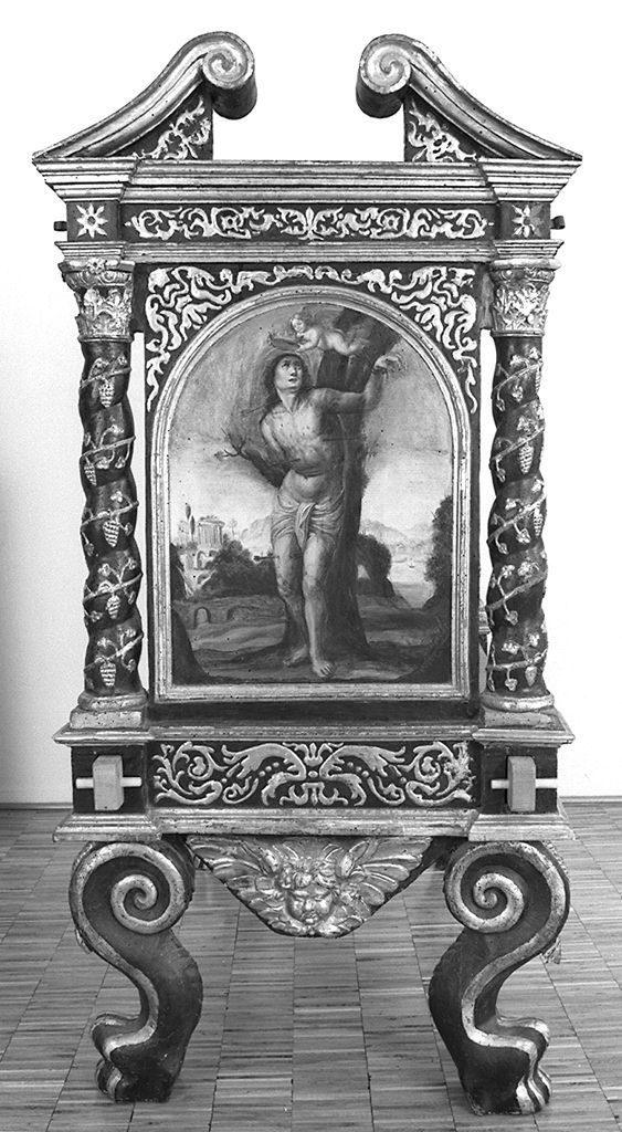 San Sebastiano (testiera di cataletto, elemento d'insieme) - ambito senese, bottega senese (prima metà sec. XVII)