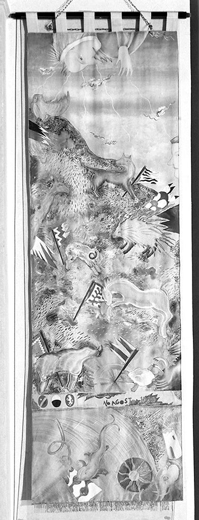 Madonna assunta in gloria e animali come simboli delle contrade (palio) - ambito senese (sec. XX)