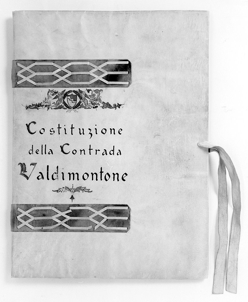 stemma della contrada di Valdimontone (coperta di libro, elemento d'insieme) - bottega senese (sec. XIX)