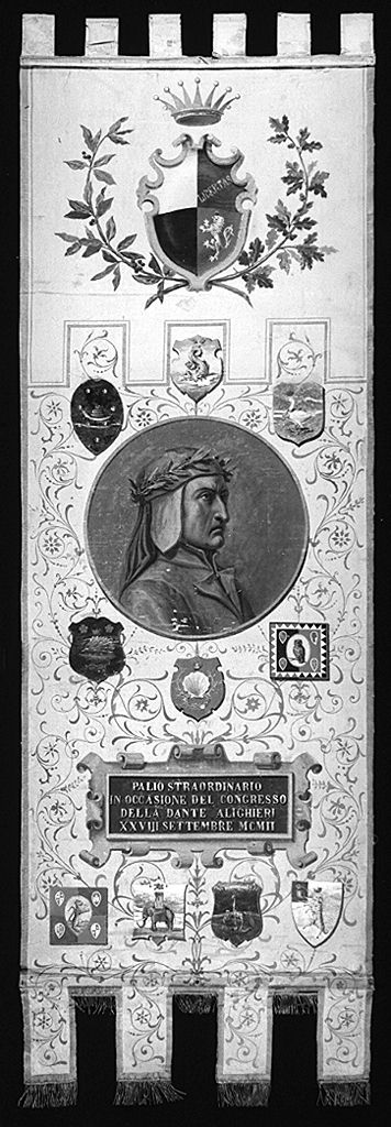 ritratto di Dante Alighieri (palio) di Loli Piccolomini Pietro (sec. XX)