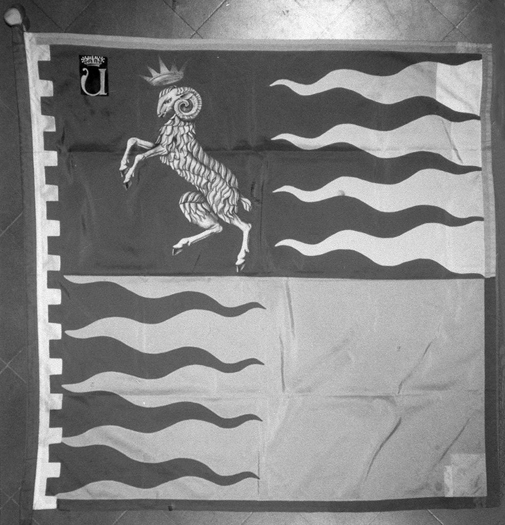 stemma della contrada di Valdimontone (bandiera, elemento d'insieme) - manifattura senese (terzo quarto sec. XX)