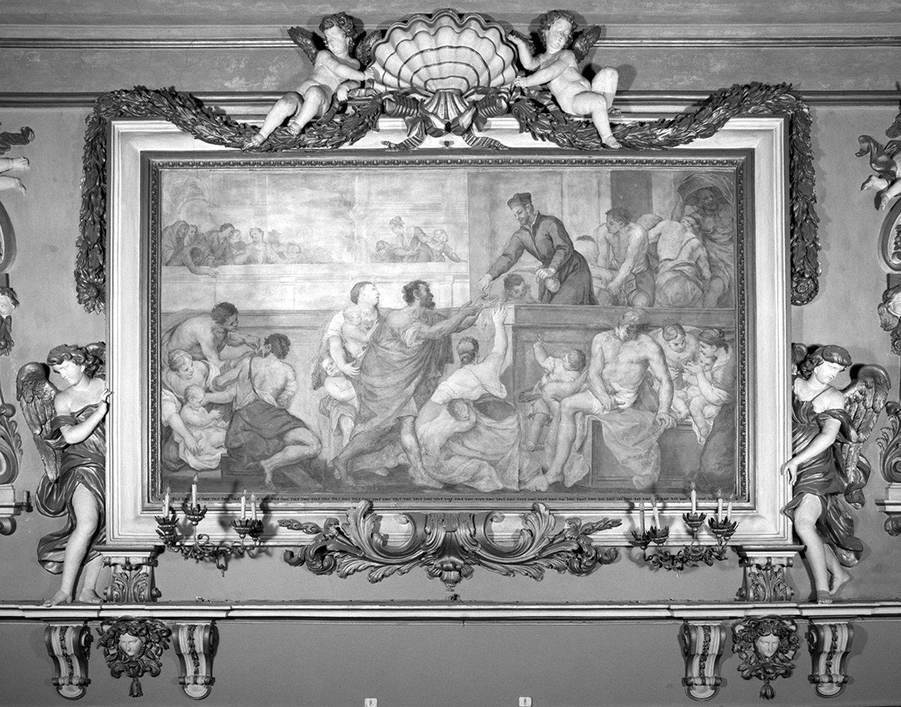 San Gaetano da Thiene distribuisce l'elemosina ai poveri (dipinto, elemento d'insieme) di Nasini Giuseppe Nicola (sec. XVIII)