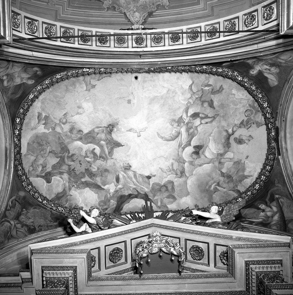 gloria di San Gaetano da Thiene con la Trinità e angeli (dipinto, elemento d'insieme) di Nasini Giuseppe Nicola, Nasini Apollonio (sec. XVIII)