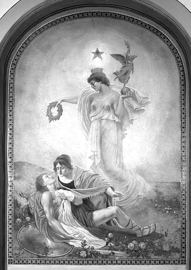 Italia incorona un caduto (dipinto) di Giunti Vittorio Emanuele (sec. XX)