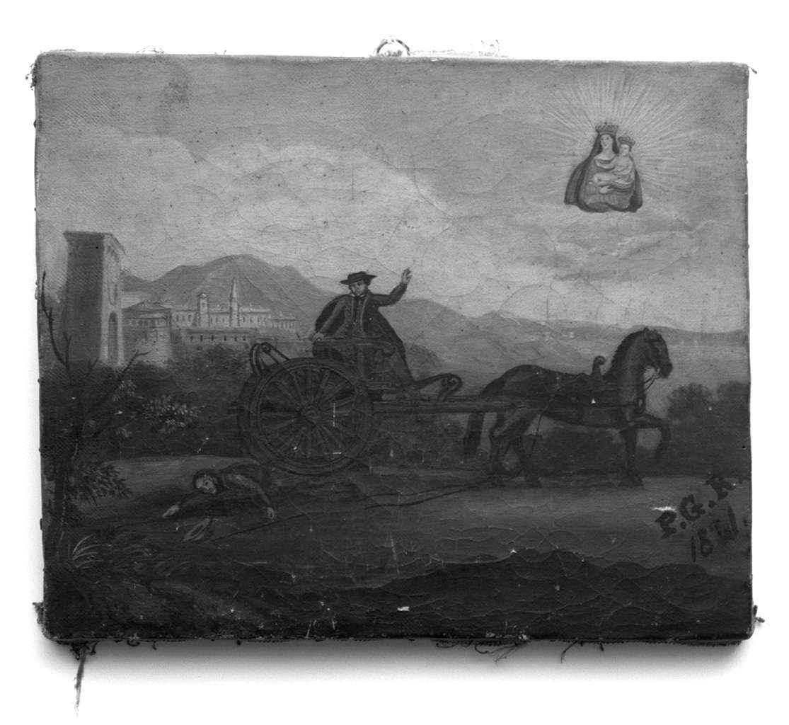 miracolo della Madonna di Vitaleta che salva un uomo schiacciato da un carro (ex voto) - ambito senese (sec. XIX)