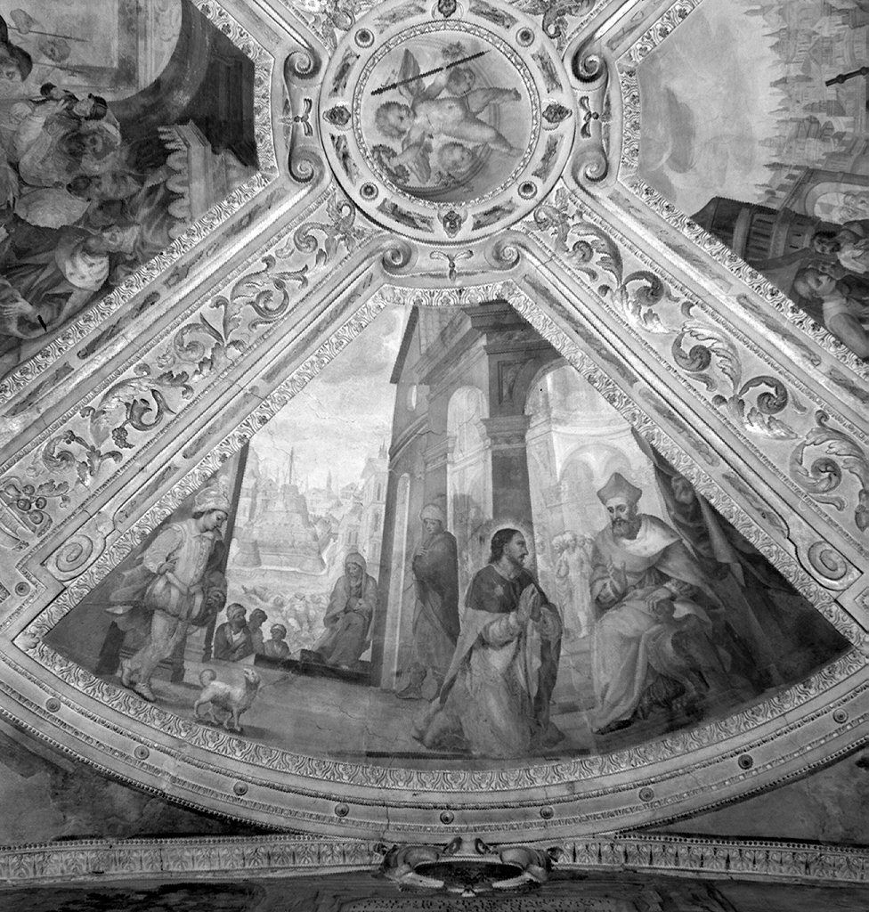 San Rocco riceve la benedizione dal cardinale Britannico (dipinto, elemento d'insieme) di Gambarelli Crescenzio (sec. XVII)
