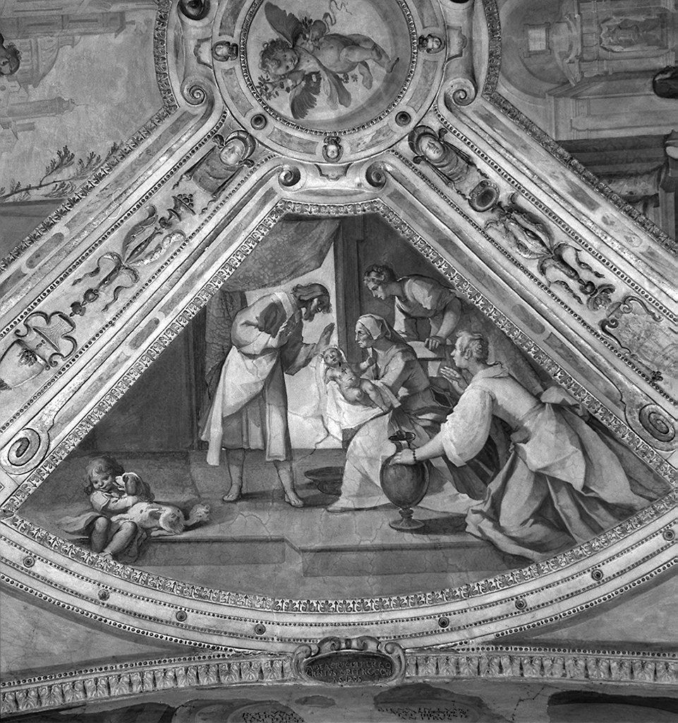 San Rocco con la madre ed il padre (dipinto, elemento d'insieme) di Manetti Rutilio (sec. XVII)