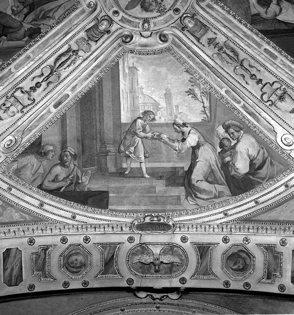 San Rocco dona il pane ai poveri (dipinto, elemento d'insieme) di Manetti Rutilio (sec. XVII)