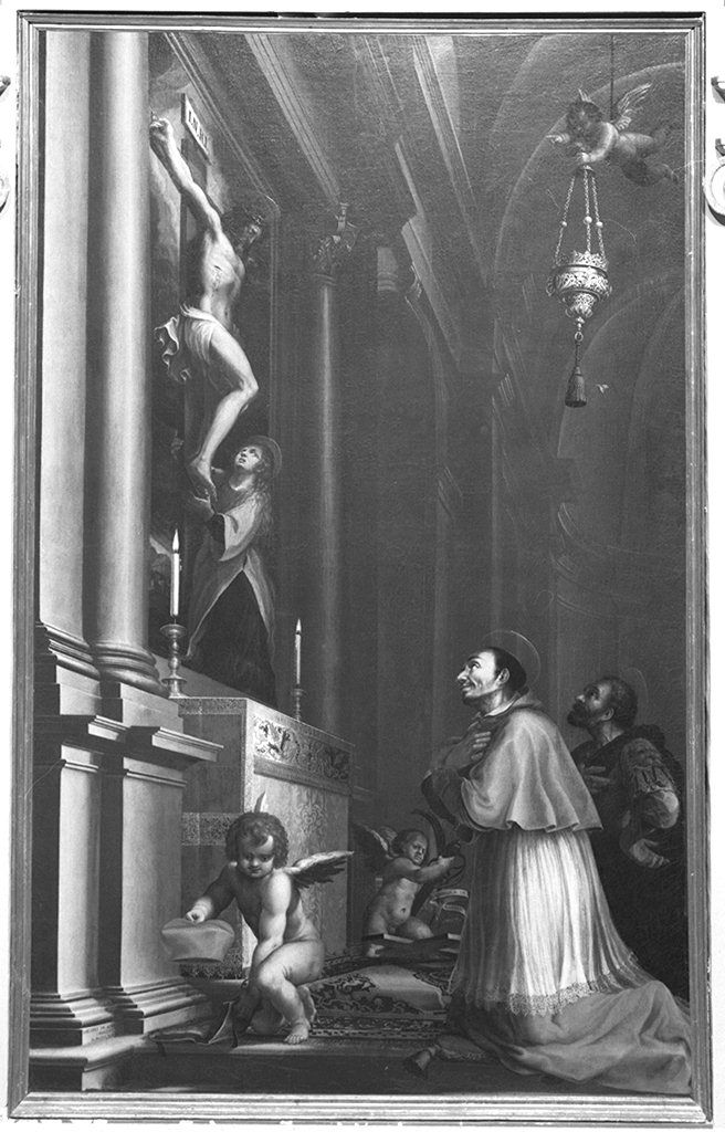 San Carlo Borromeo in adorazione della croce (dipinto) di Casolani Ilario (sec. XVII)